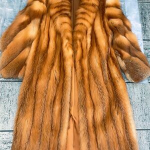 Adolfo Women's Red-Orange Fox Fur Long Coat